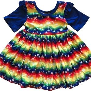 Boutique Harmony Bee sz 10-12 Summer 4th of July Flutter Dress Stars Ombre 5XL